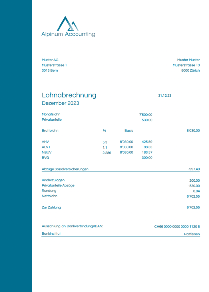 Lohnbuchhaltung Beispiel Schweiz