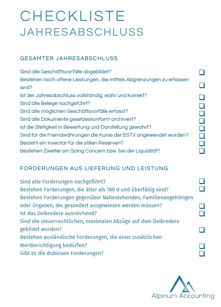 Checkliste Jahresabschluss