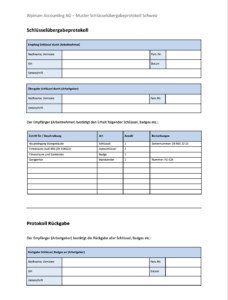 Muster Schlüsselübergabeprotokoll